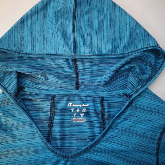 Champion Ladies V-neck Teal Blue Hooded Pullover - Picture 5 of 12